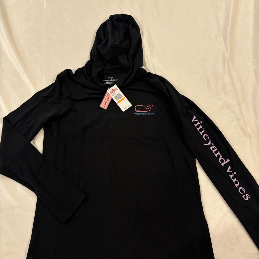 Vineyard Vines Black Tee with Pink Whale Logo